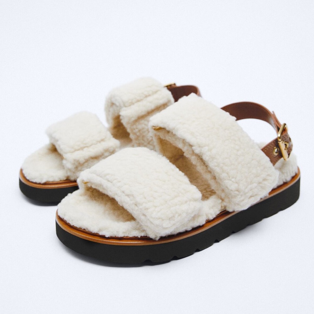 ZARA Faux Shearling Flat Sandal